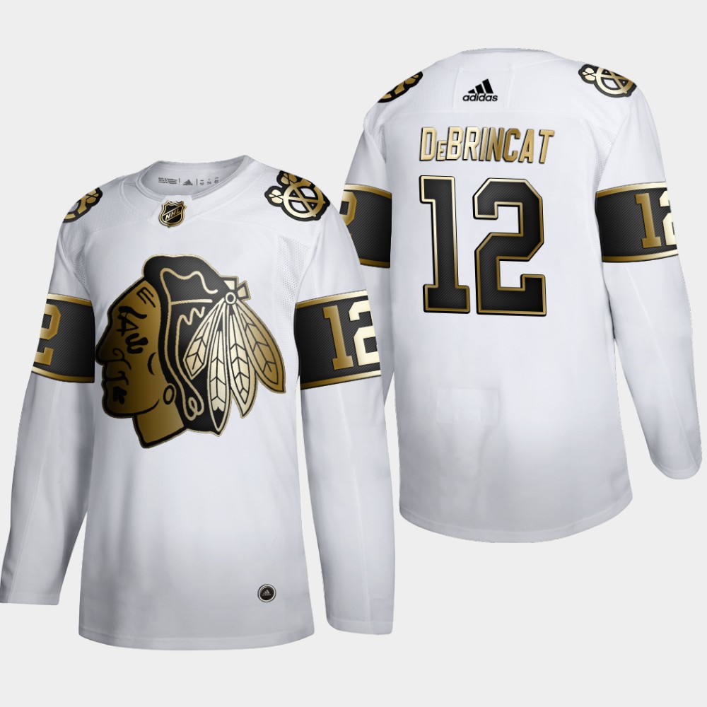 Chicago Blackhawks 12 Alex DeBrincat Men Adidas White Golden Edition Limited Stitched NHL Jersey